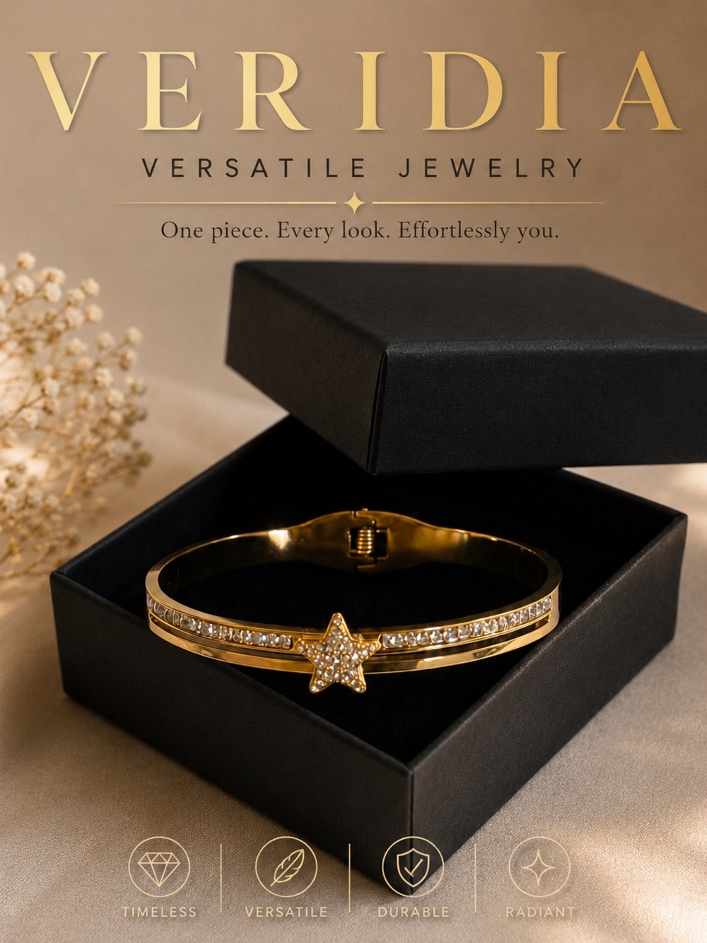 Gold Star Crystal Bangle Bracelet